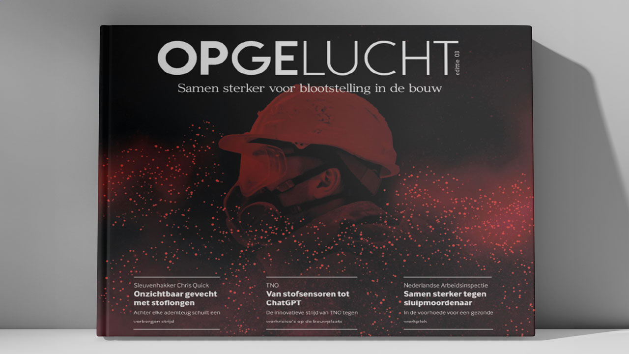 Campagnebeeld over blootstelling aan stof in de bouw, met focus op gezondheid, innovatie en samenwerking voor een veilige werkplek