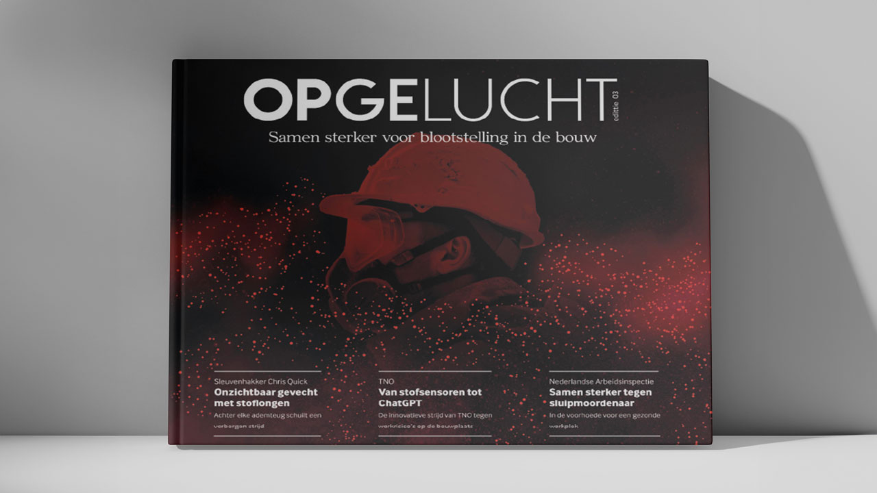 Campagnebeeld over blootstelling aan stof in de bouw, met focus op gezondheid, innovatie en samenwerking voor een veilige werkplek