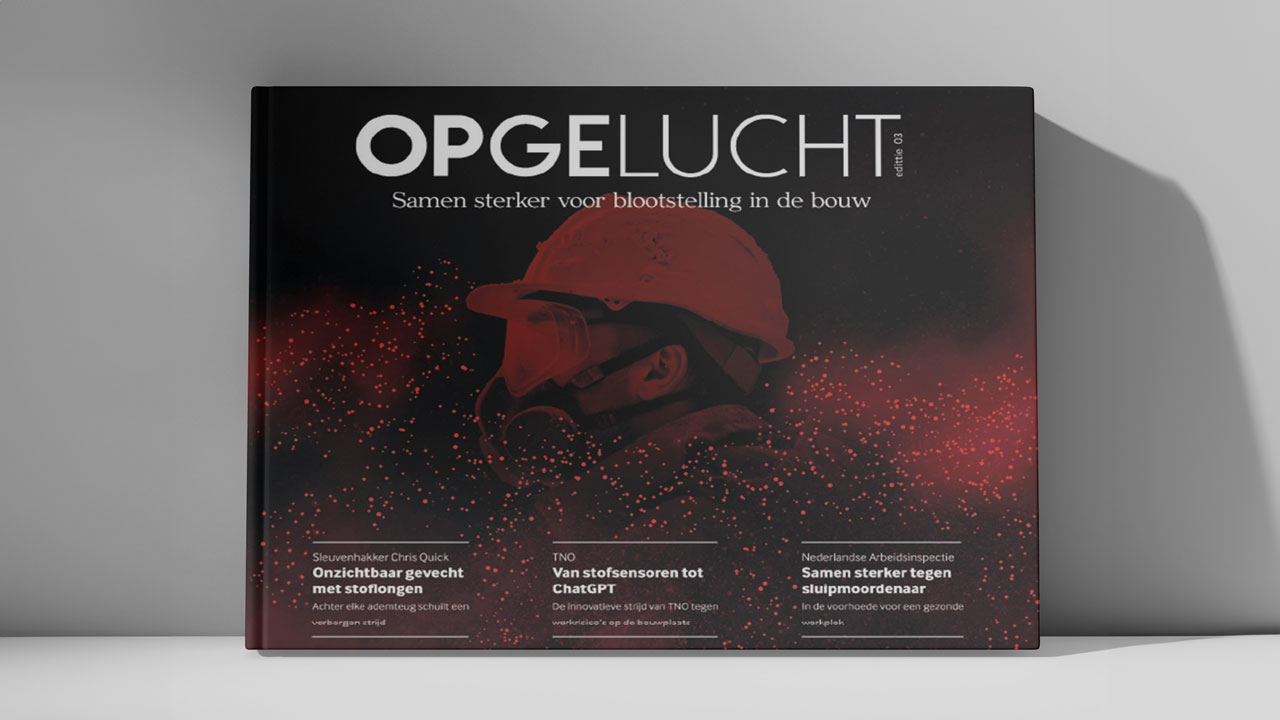 Campagnebeeld over blootstelling aan stof in de bouw, met focus op gezondheid, innovatie en samenwerking voor een veilige werkplek