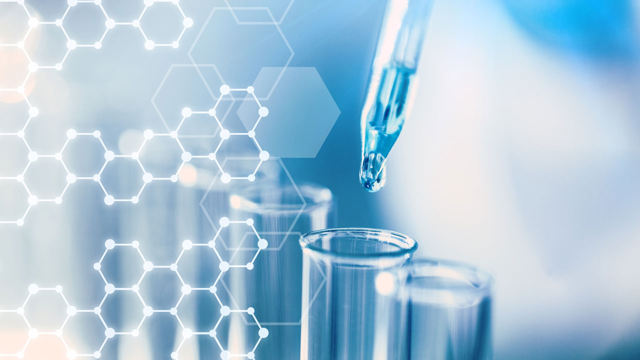 Pipet en reageerbuisje met thematische acht hoeken